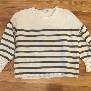 Madewell Cream and Brown Striped Crewneck Sweater